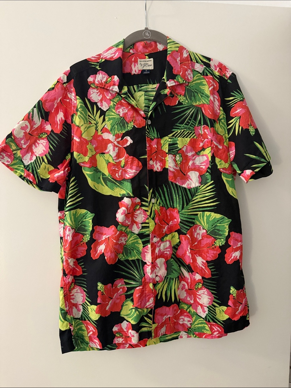 J. Crew Black Short-Sleeve Button-Down with Red Floral Print